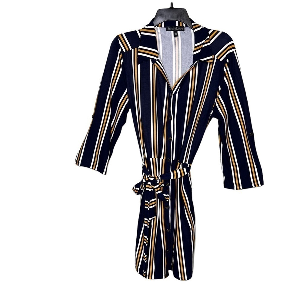 Derek Heart Stripe V-Neck Button Down Shirt Dress